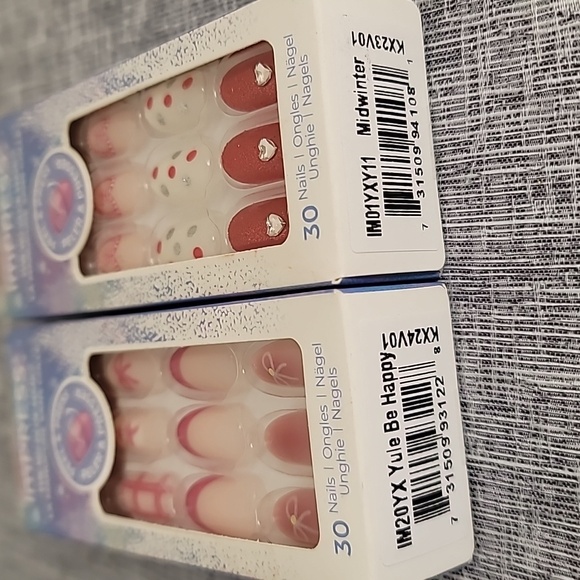 2 imPRESS Press On Nail Sets Winter Snowman Hearts Pink Red New - Picture 4 of 5